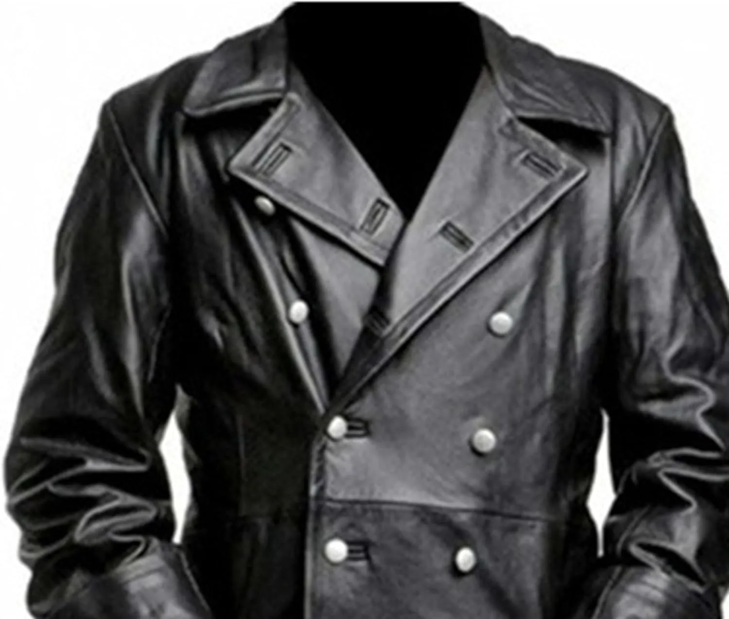 DGHM-JLMY Men's Fashion Windbreaker Slim Long Leather Coat Double Breasted Long Faux Pu Trench Coat Button Lapel Leather Coat