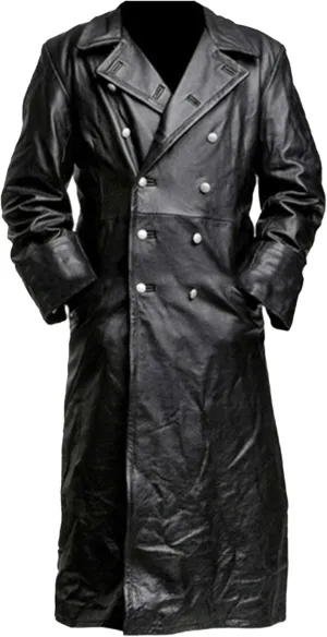 DGHM-JLMY Men's Fashion Windbreaker Slim Long Leather Coat Double Breasted Long Faux Pu Trench Coat Button Lapel Leather Coat