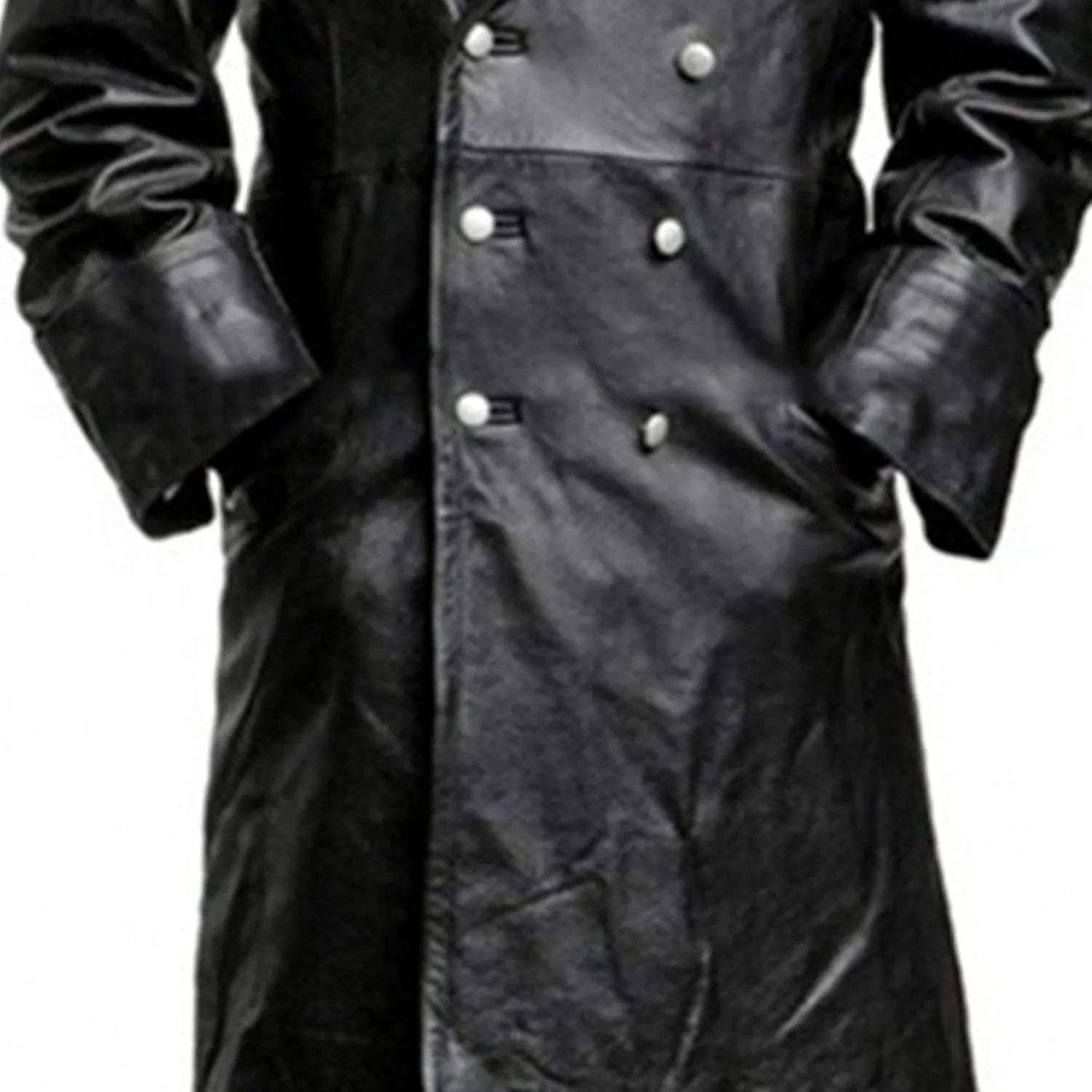 DGHM-JLMY Men's Fashion Windbreaker Slim Long Leather Coat Double Breasted Long Faux Pu Trench Coat Button Lapel Leather Coat