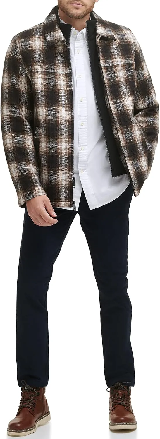 Dockers Men's Wool Blend Zip Up Jacket with Quilted Bib