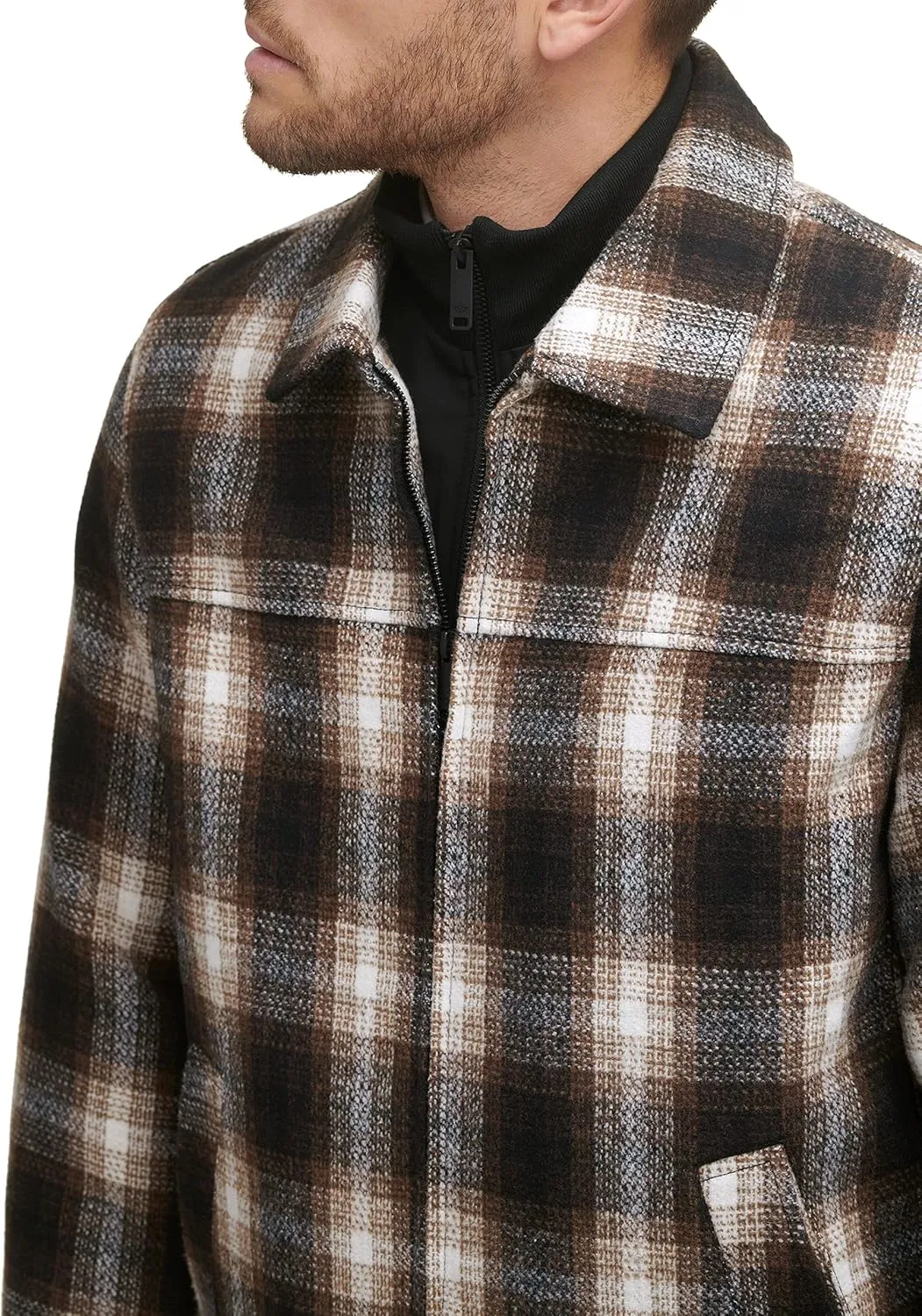 Dockers Men's Wool Blend Zip Up Jacket with Quilted Bib