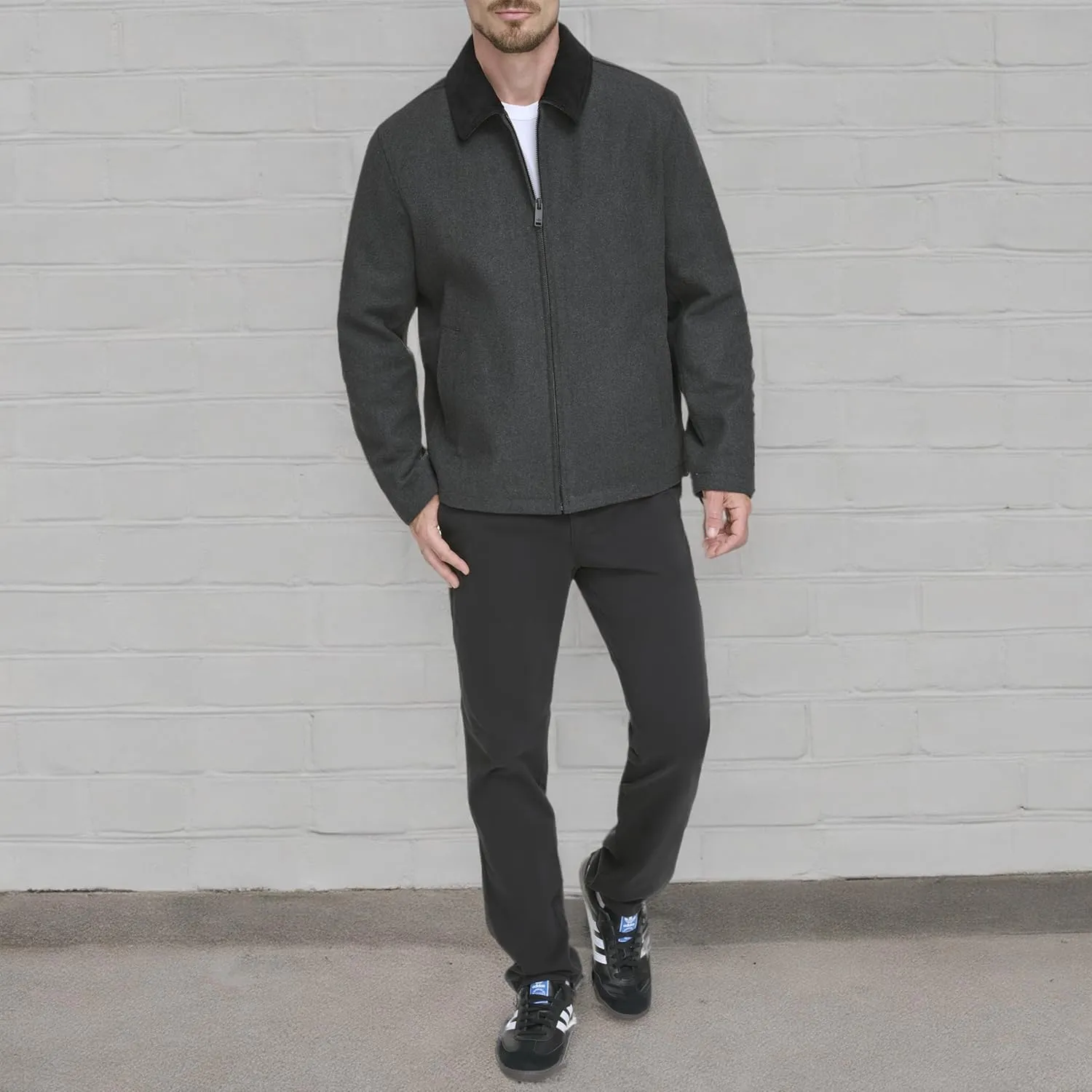 Dockers Men's Wool Blend Zip Up Jacket with Quilted Bib