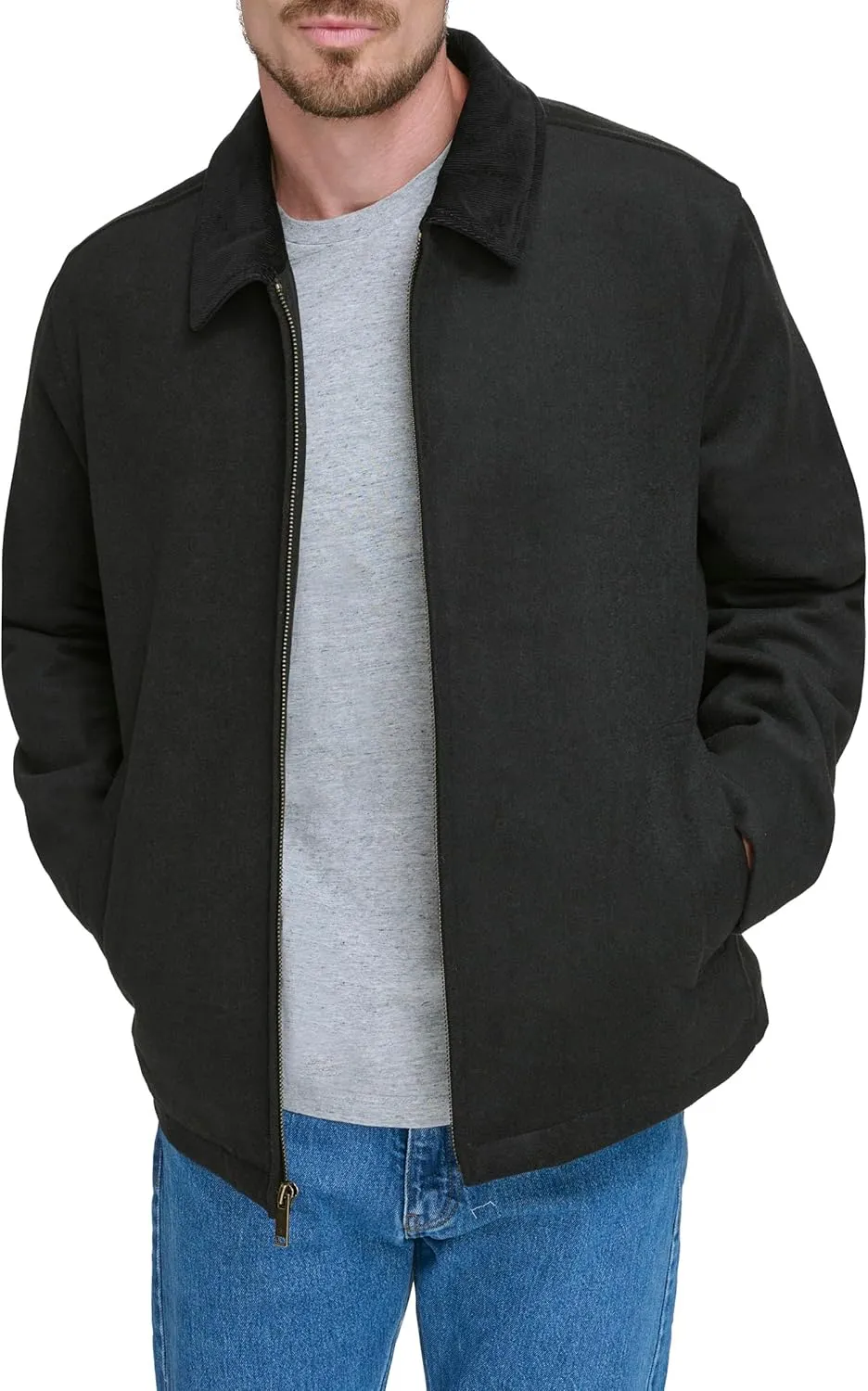 Dockers Men's Wool Blend Zip Up Jacket with Quilted Bib