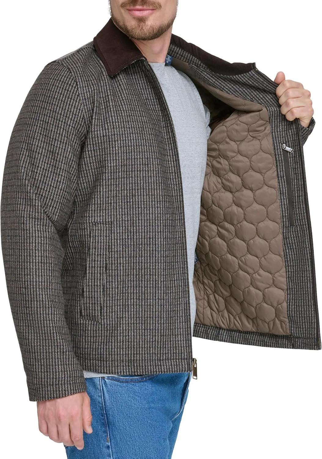 Dockers Men's Wool Blend Zip Up Jacket with Quilted Bib