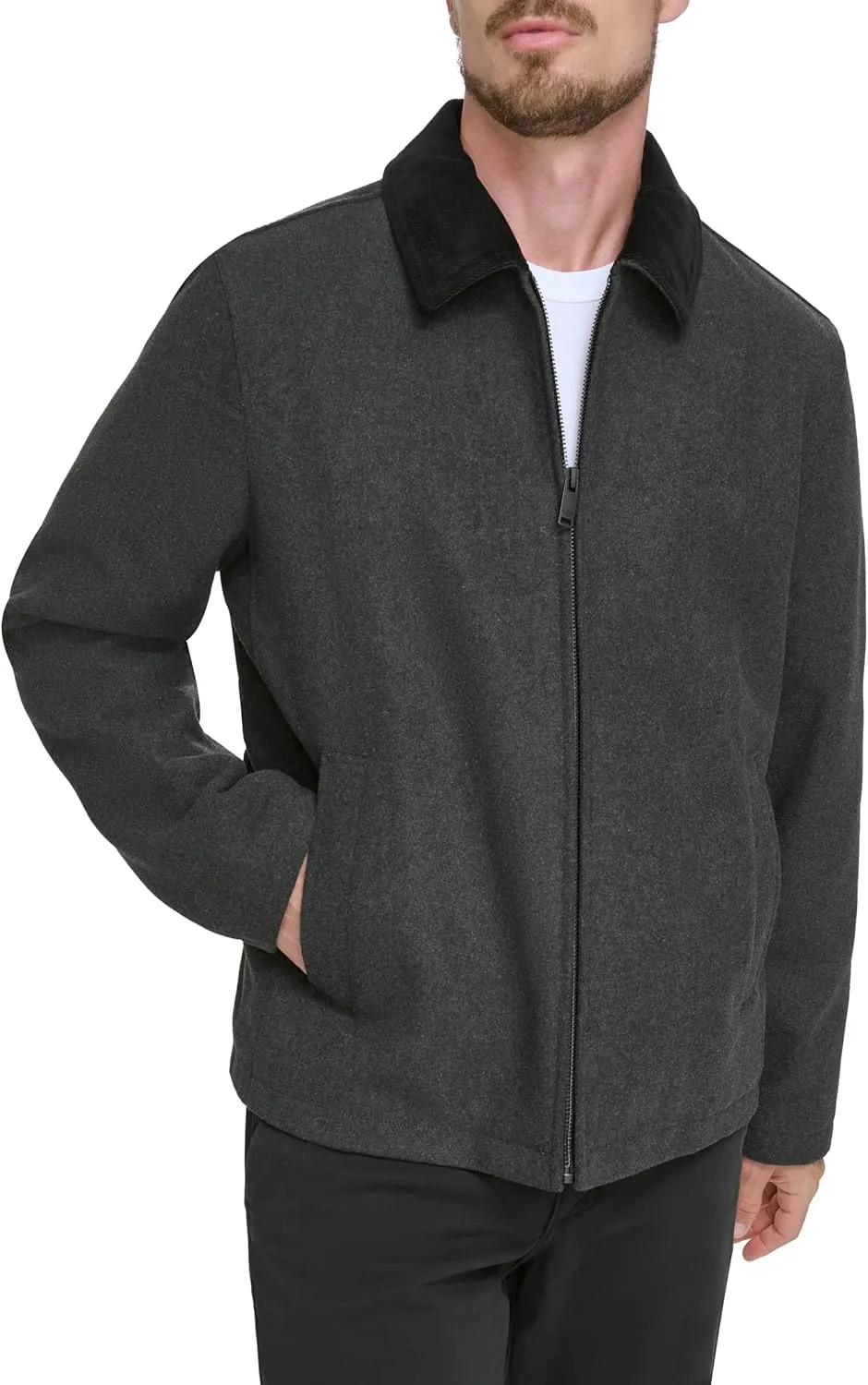 Dockers Men's Wool Blend Zip Up Jacket with Quilted Bib