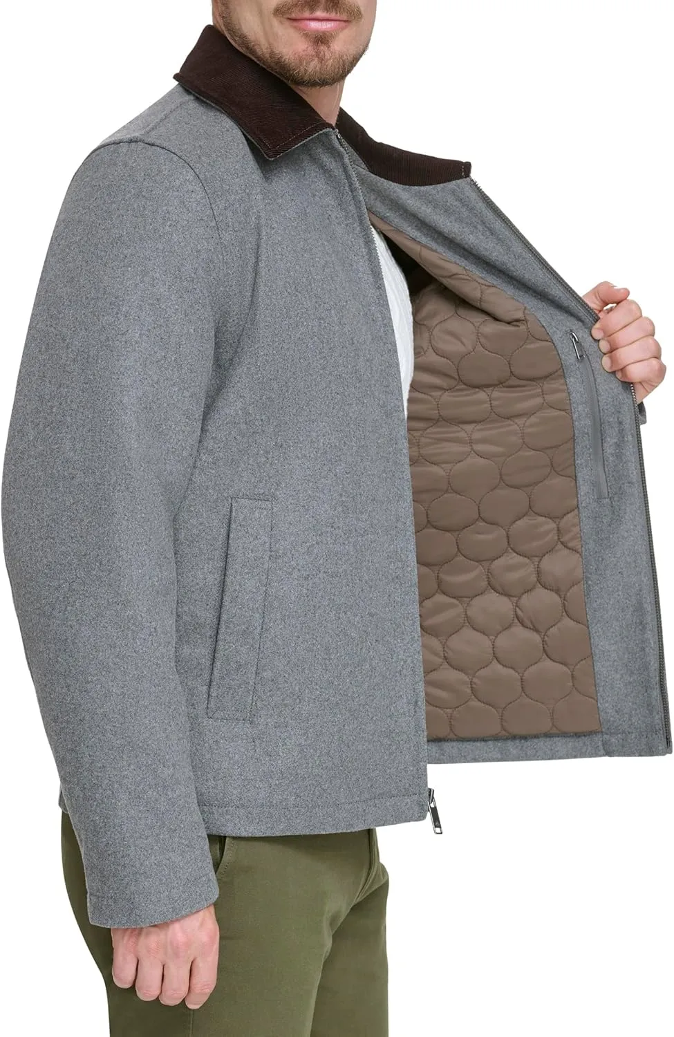 Dockers Men's Wool Blend Zip Up Jacket with Quilted Bib