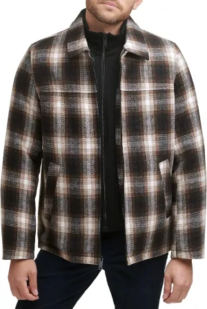 Dockers Men's Wool Blend Zip Up Jacket with Quilted Bib
