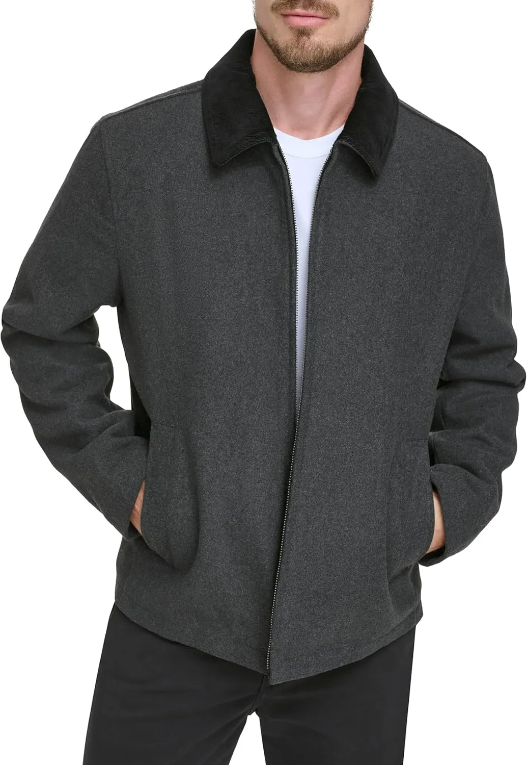 Dockers Men's Wool Blend Zip Up Jacket with Quilted Bib