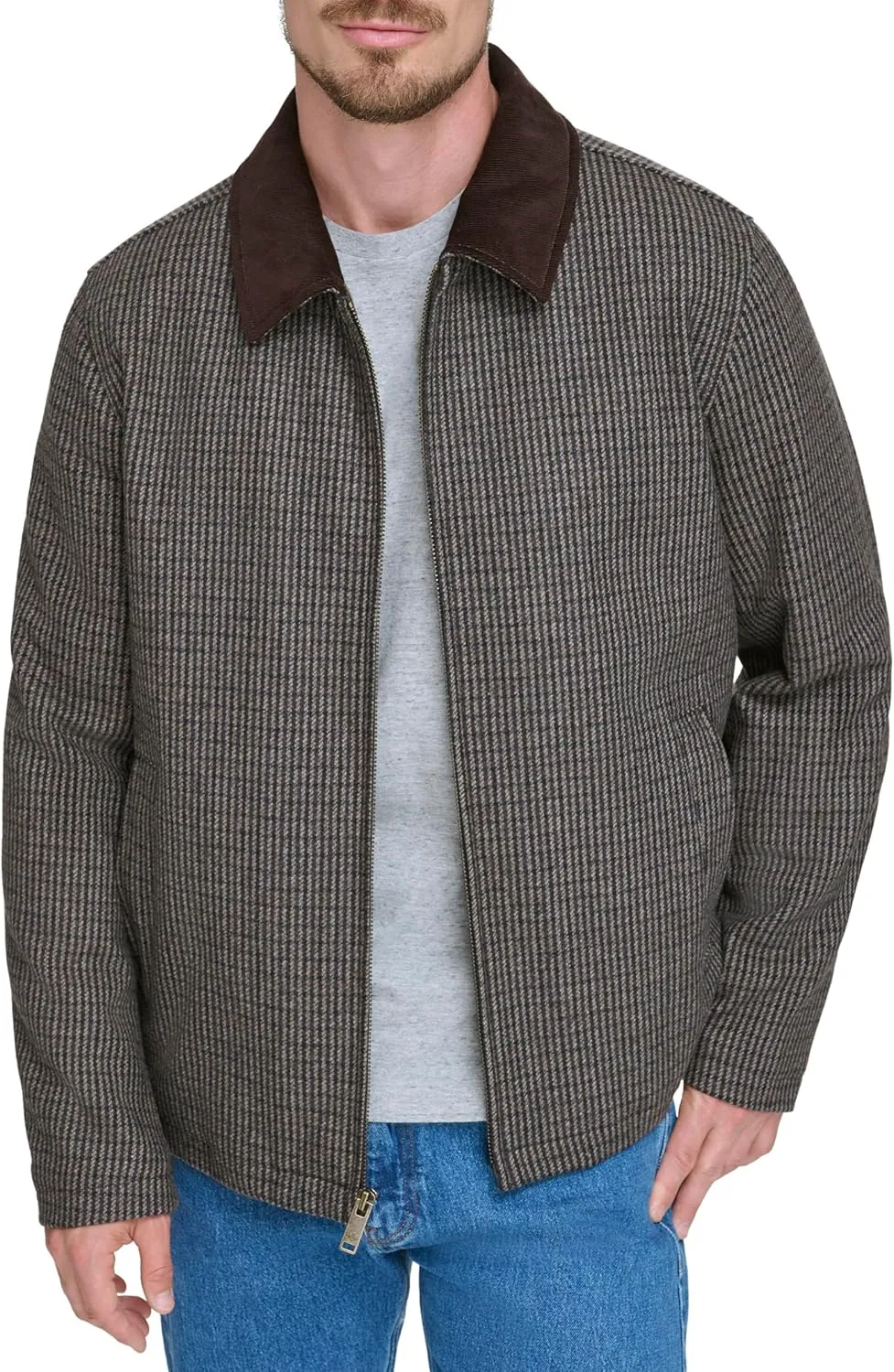 Dockers Men's Wool Blend Zip Up Jacket with Quilted Bib