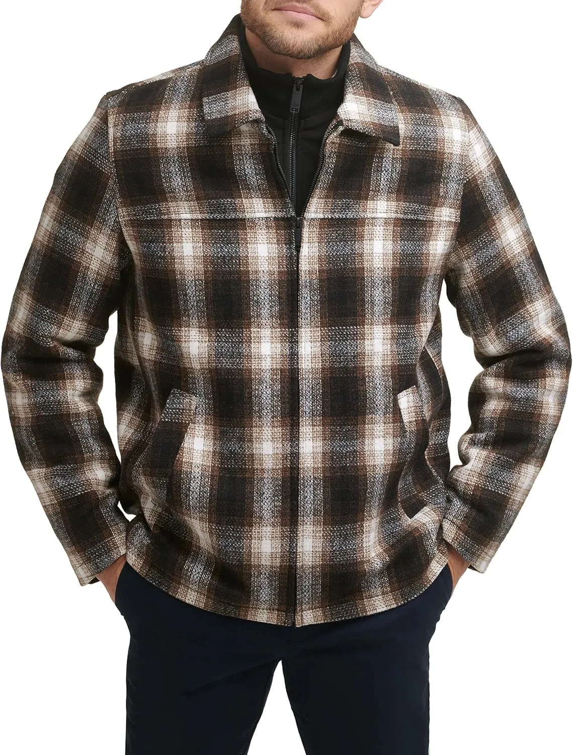 Dockers Men's Wool Blend Zip Up Jacket with Quilted Bib