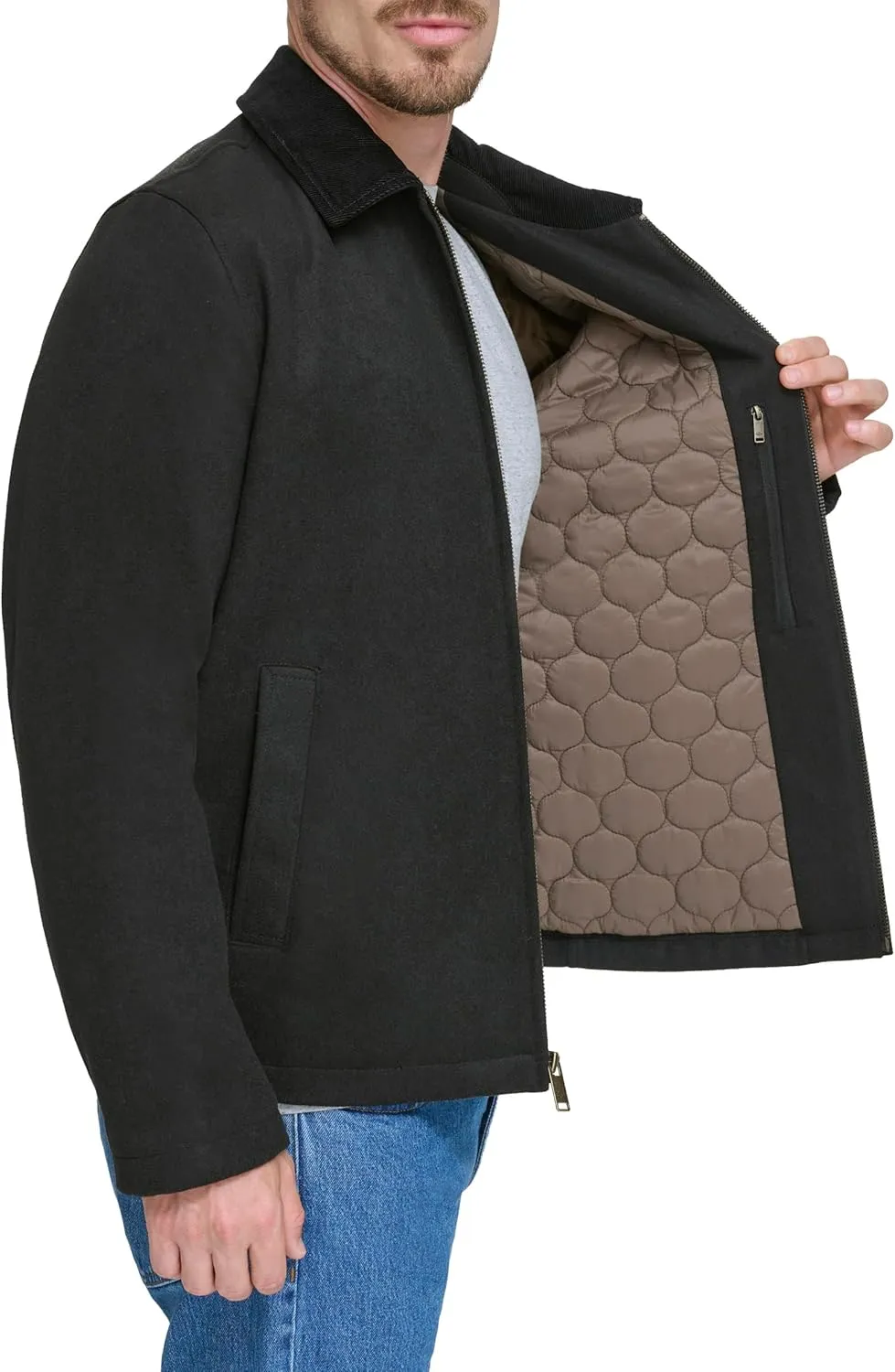 Dockers Men's Wool Blend Zip Up Jacket with Quilted Bib