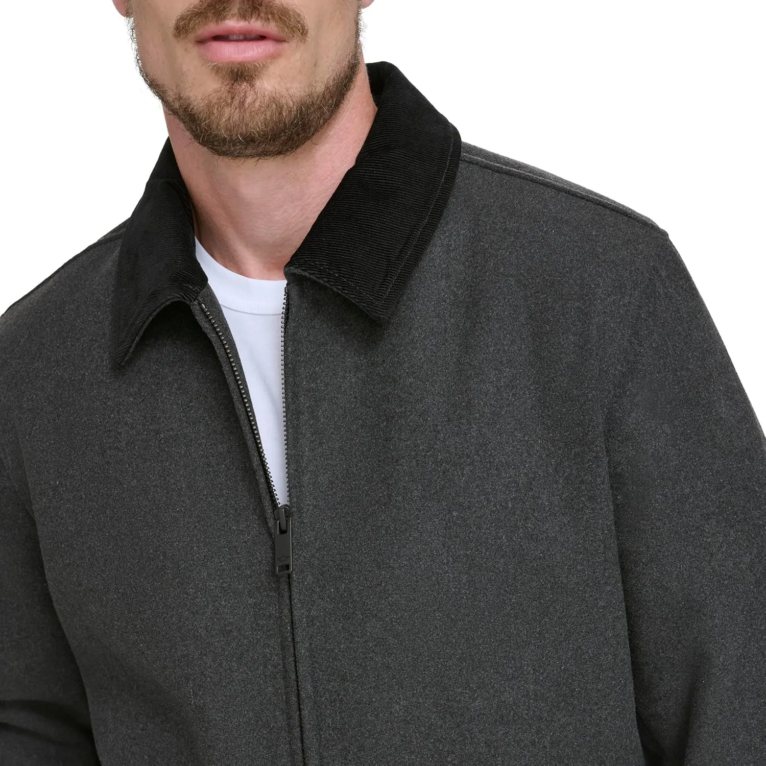 Dockers Men's Wool Blend Zip Up Jacket with Quilted Bib