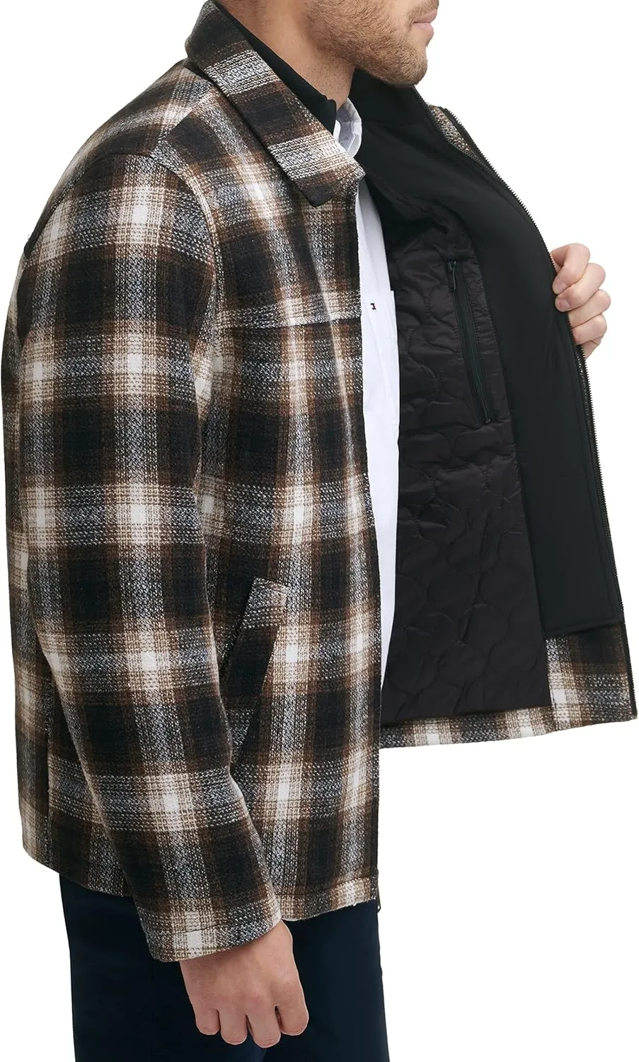 Dockers Men's Wool Blend Zip Up Jacket with Quilted Bib