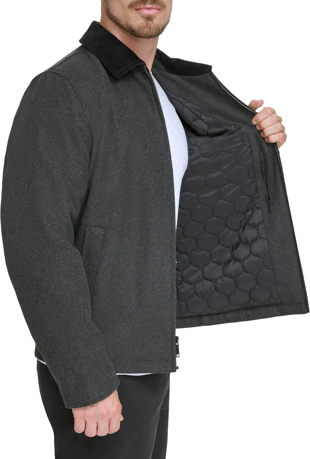 Dockers Men's Wool Blend Zip Up Jacket with Quilted Bib