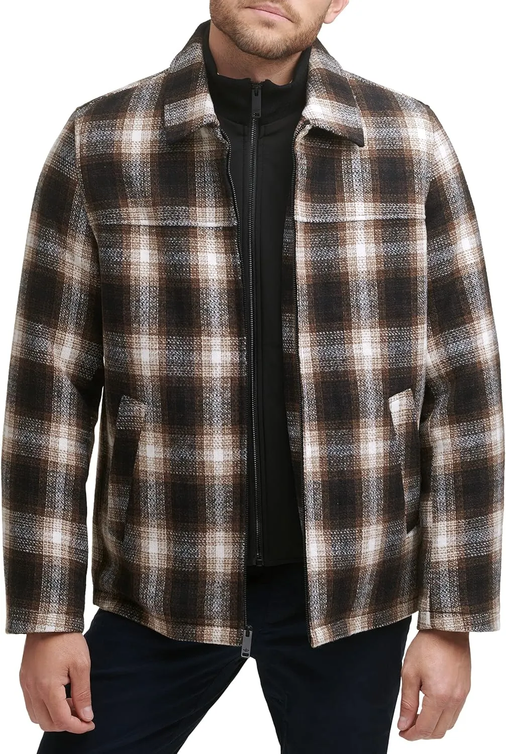 Dockers Men's Wool Blend Zip Up Jacket with Quilted Bib