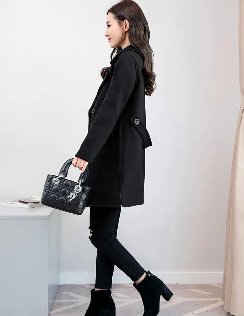 ebossy Women's Trench Jacket Double Breasted Wool Blend Mid-Long Pea Coat