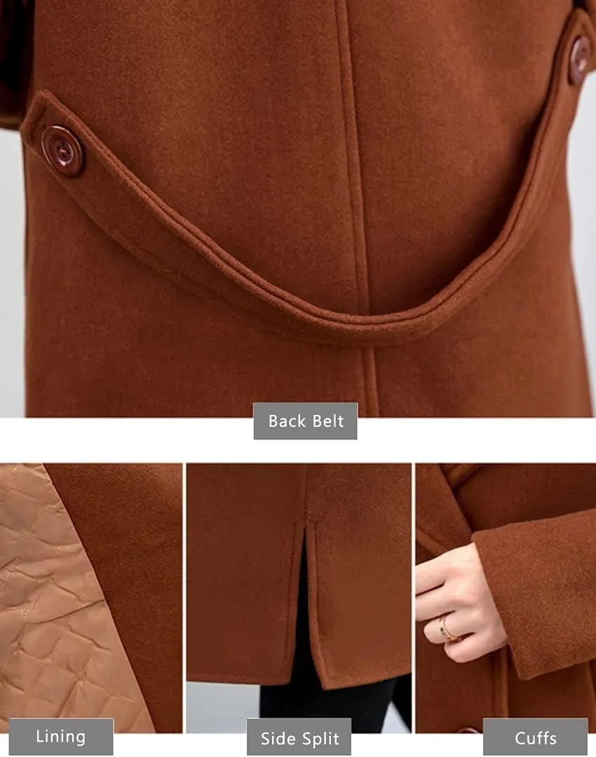 ebossy Women's Trench Jacket Double Breasted Wool Blend Mid-Long Pea Coat