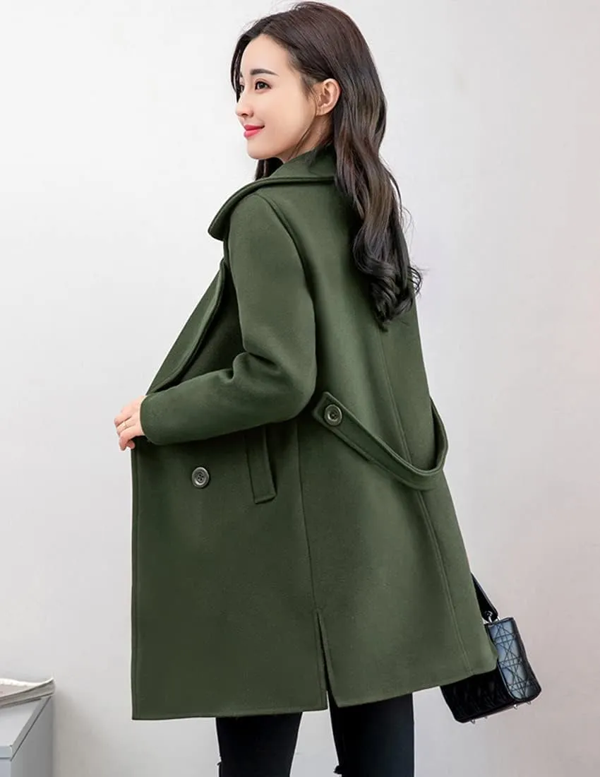 ebossy Women's Trench Jacket Double Breasted Wool Blend Mid-Long Pea Coat