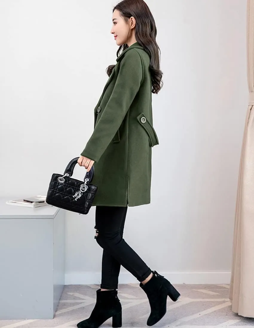 ebossy Women's Trench Jacket Double Breasted Wool Blend Mid-Long Pea Coat