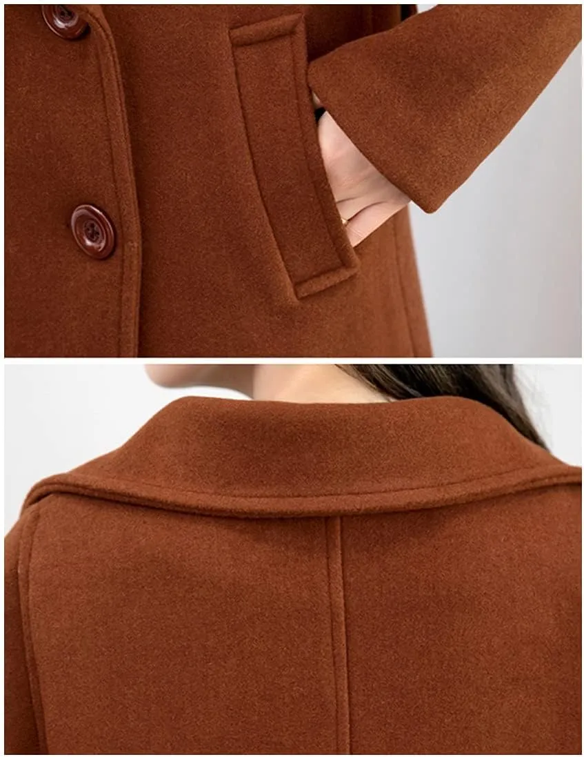 ebossy Women's Trench Jacket Double Breasted Wool Blend Mid-Long Pea Coat
