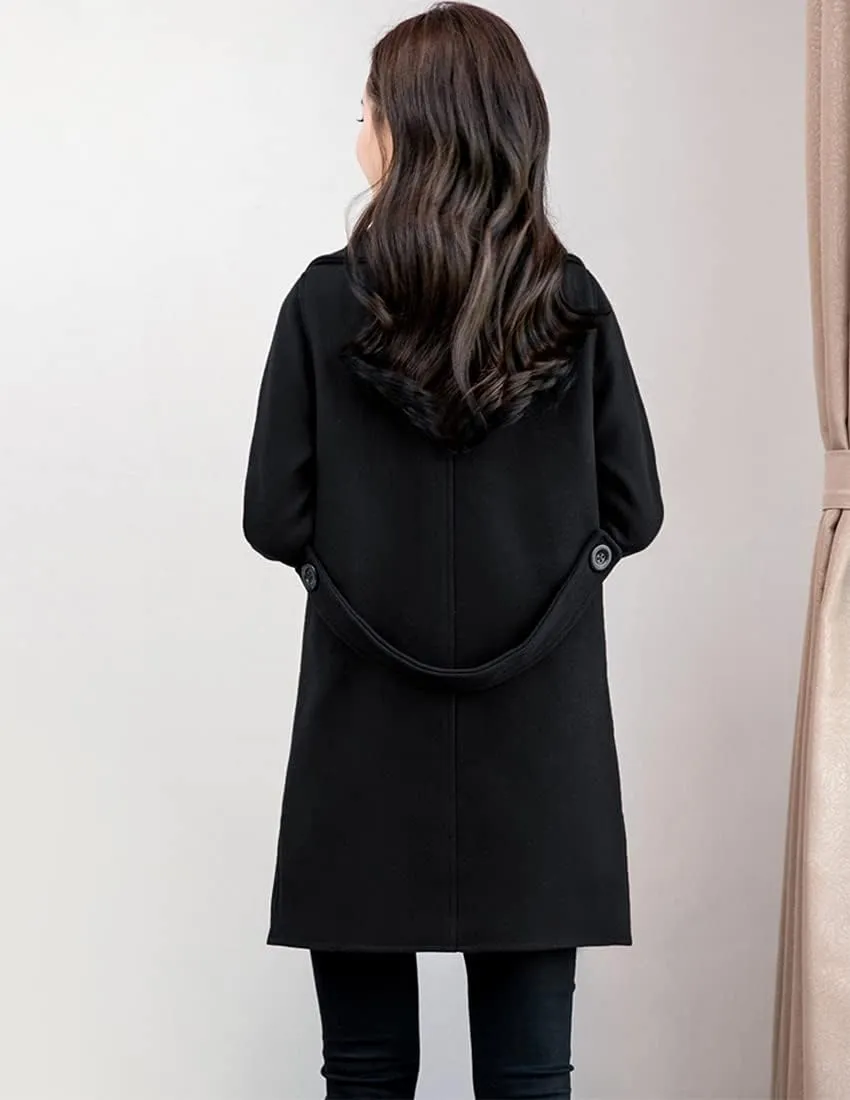 ebossy Women's Trench Jacket Double Breasted Wool Blend Mid-Long Pea Coat