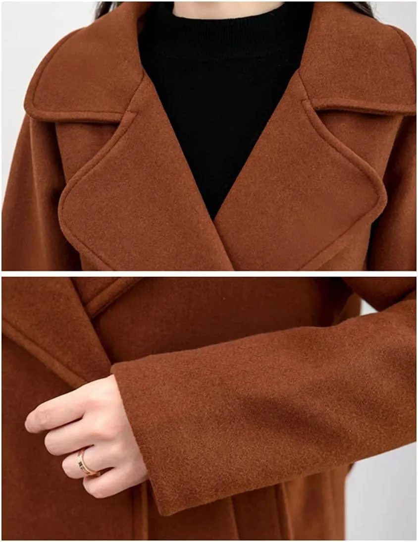 ebossy Women's Trench Jacket Double Breasted Wool Blend Mid-Long Pea Coat