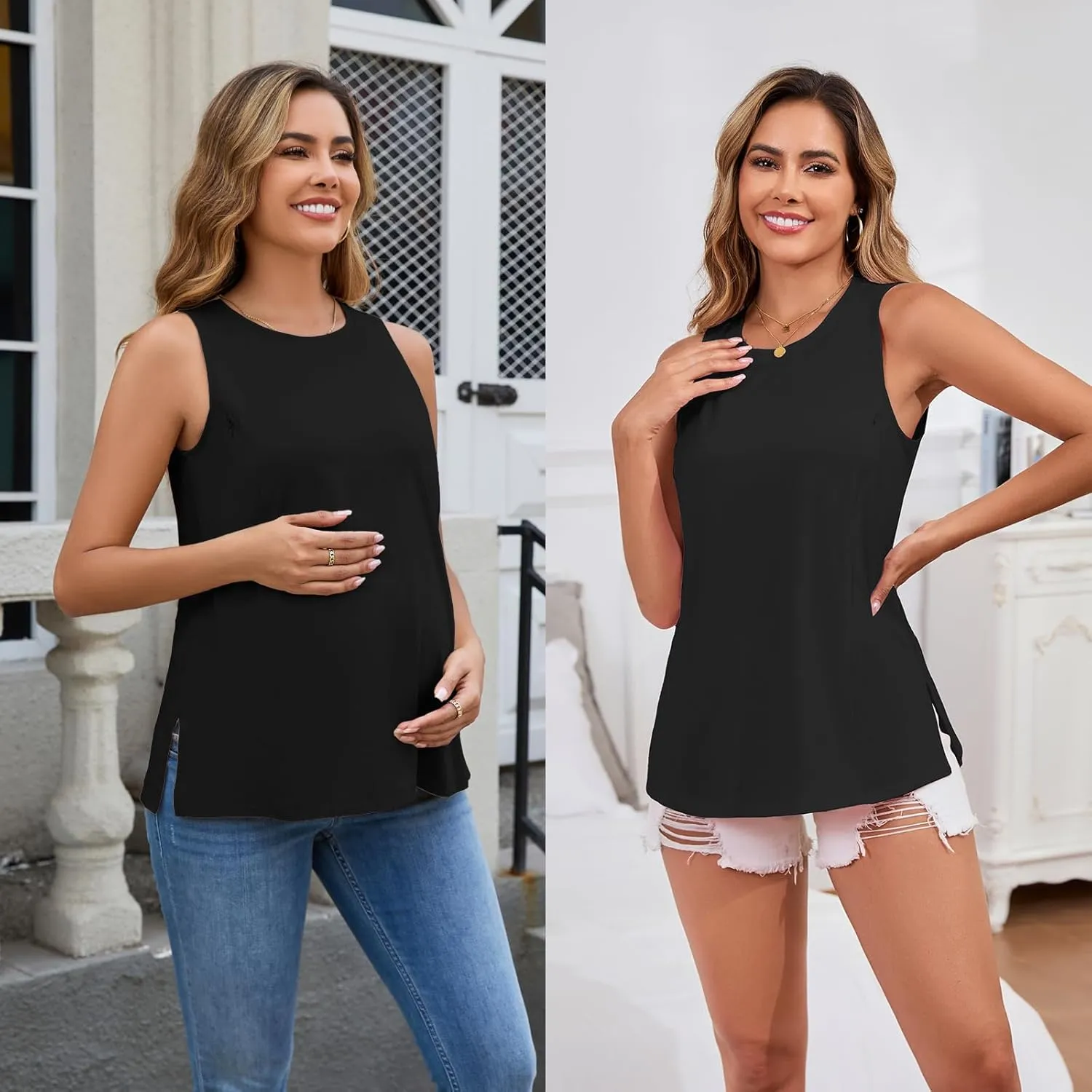 Ecavus Women's 3-Pack Nursing Tank Tops Hidden Zippers Sleeveless Breastfeeding Shirts Loose Fit Maternity Tops
