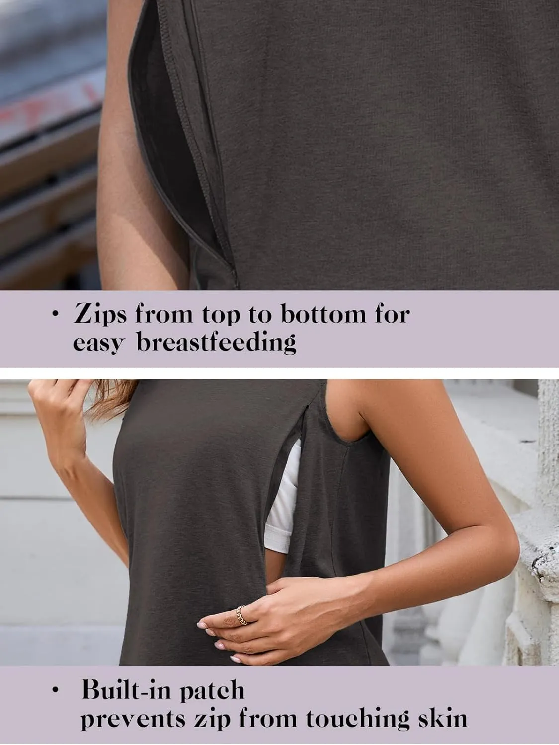 Ecavus Women's 3-Pack Nursing Tank Tops Hidden Zippers Sleeveless Breastfeeding Shirts Loose Fit Maternity Tops