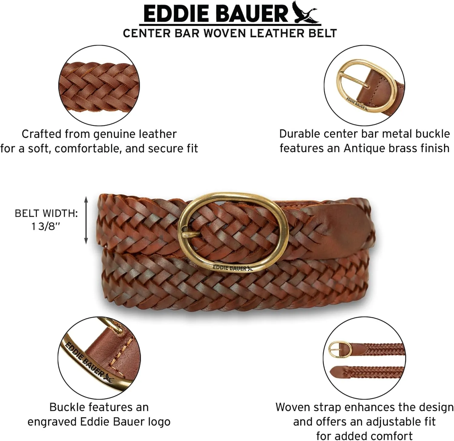 Eddie Bauer Women's Casual Leather Belts with Durable Metal Buckle