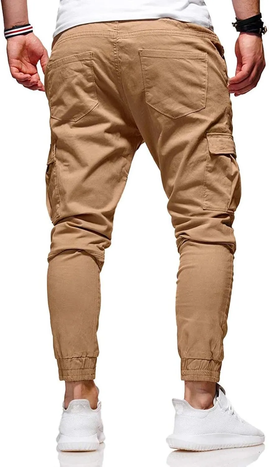 evzosrz Men Joggers Cargo Pants Slim Fit Drawstring Sports Athletic Workout Fitness Track Tapered Jogging Trousers Sweatpants