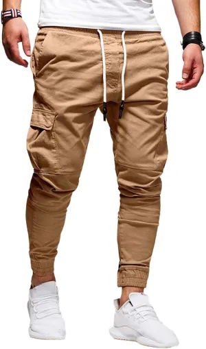 evzosrz Men Joggers Cargo Pants Slim Fit Drawstring Sports Athletic Workout Fitness Track Tapered Jogging Trousers Sweatpants