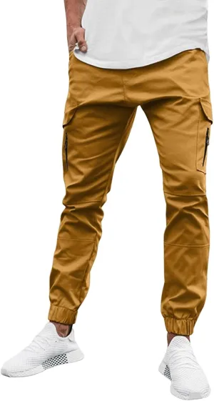 evzosrz Mens Hiking Cargo Pants Slim Fit Joggers Fitness Sweatpants Athletic Workout Outdoor Sports Travel Work Trousers