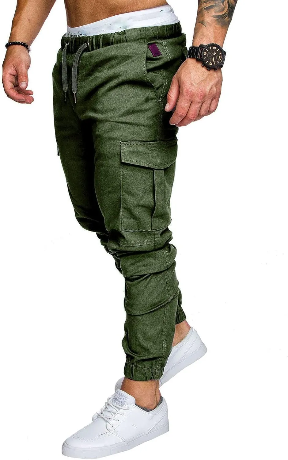 evzosrz Men's Jogger Pants Multi Pockets Sports Drawstring Trousers Elastic Waist Stretch Slim Fit Sports Cargo Pants