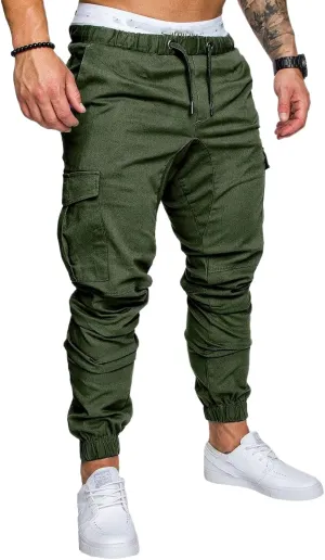 evzosrz Men's Jogger Pants Multi Pockets Sports Drawstring Trousers Elastic Waist Stretch Slim Fit Sports Cargo Pants