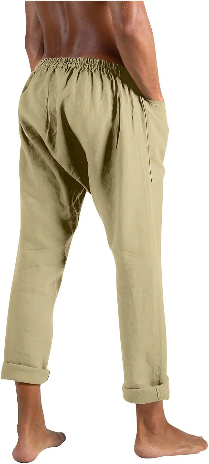 evzosrz Mens Pants Loose Fit Casual Straight Lightweight Drawstring Beach Yoga Pants Joggers Long Trousers with Pockets