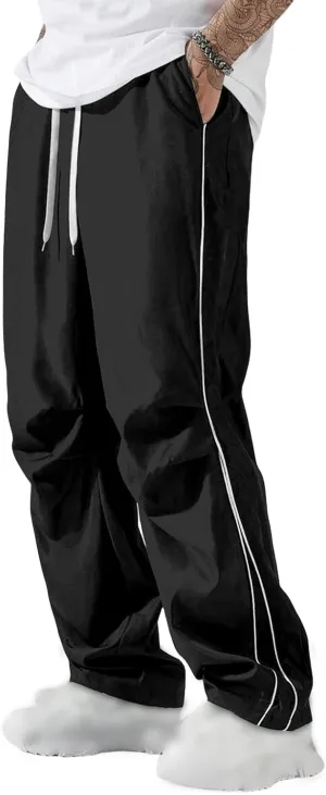evzosrz Men's Parachute Sweatpants Y2k Summer Side Stripes Baggy Track Pants 2025 Casual Quick Dry Sports Trousers Streetwear