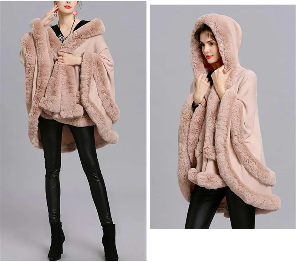 Faux Fur Hooded Coat Knitted Cloak Poncho Wedding Evening Prom Cape