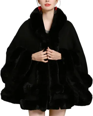 Faux Fur Hooded Coat Knitted Cloak Poncho Wedding Evening Prom Cape