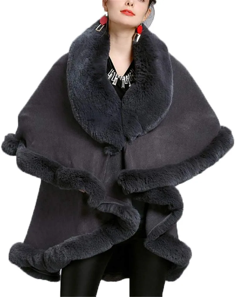Faux Fur Hooded Coat Knitted Cloak Poncho Wedding Evening Prom Cape