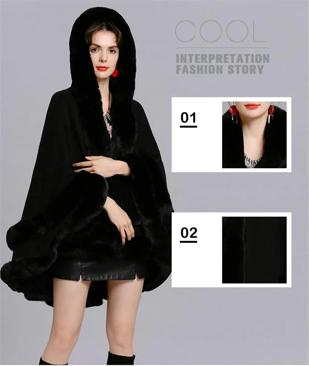 Faux Fur Hooded Coat Knitted Cloak Poncho Wedding Evening Prom Cape