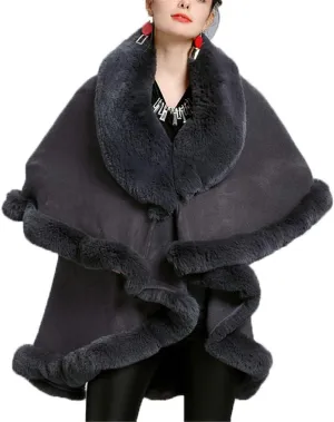 Faux Fur Hooded Coat Knitted Cloak Poncho Wedding Evening Prom Cape