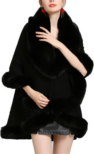 Faux Fur Hooded Coat Knitted Cloak Poncho Wedding Evening Prom Cape