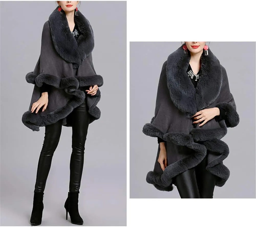 Faux Fur Hooded Coat Knitted Cloak Poncho Wedding Evening Prom Cape