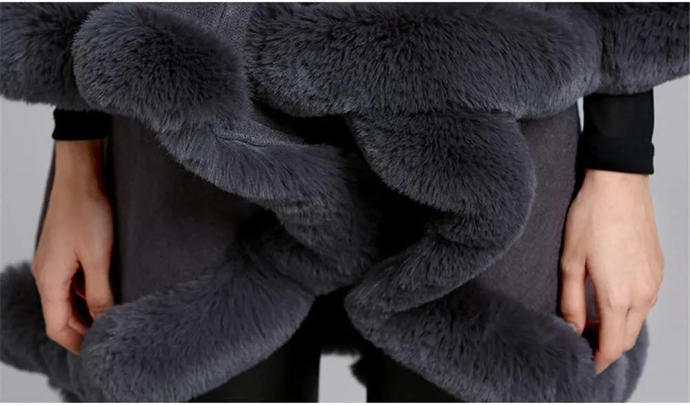 Faux Fur Hooded Coat Knitted Cloak Poncho Wedding Evening Prom Cape