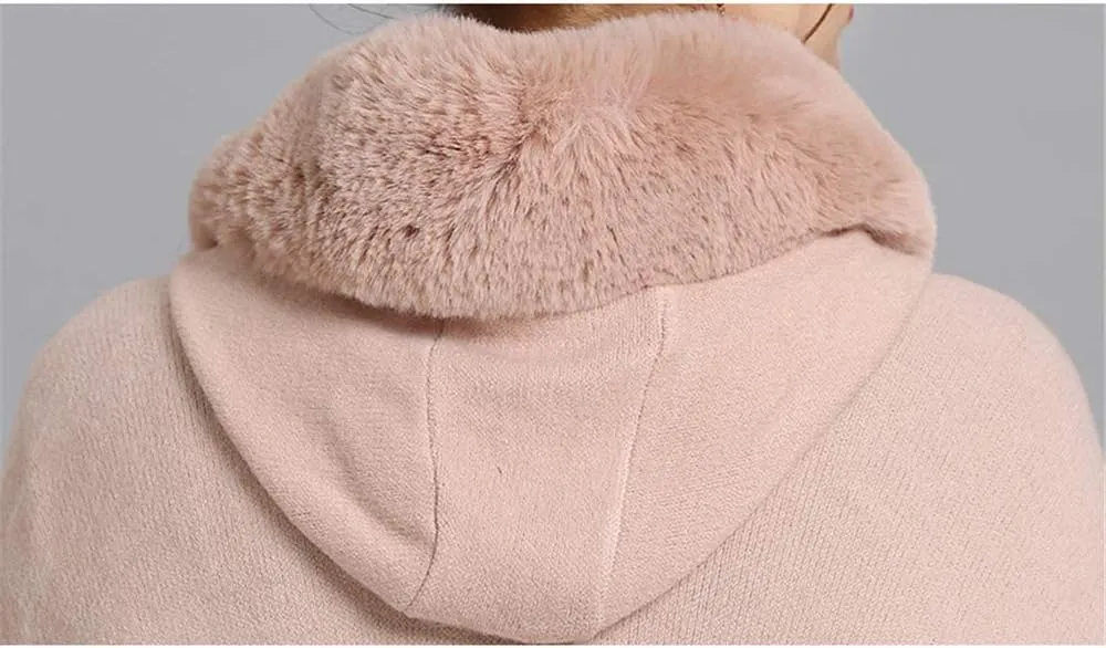 Faux Fur Hooded Coat Knitted Cloak Poncho Wedding Evening Prom Cape