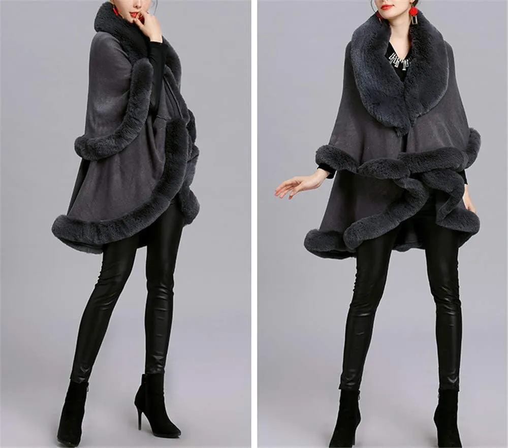 Faux Fur Hooded Coat Knitted Cloak Poncho Wedding Evening Prom Cape