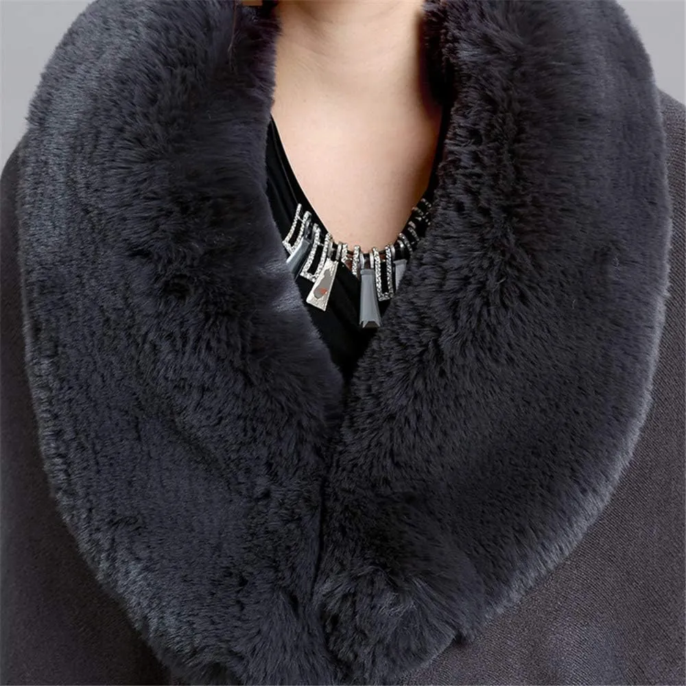 Faux Fur Hooded Coat Knitted Cloak Poncho Wedding Evening Prom Cape