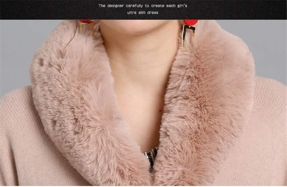 Faux Fur Hooded Coat Knitted Cloak Poncho Wedding Evening Prom Cape