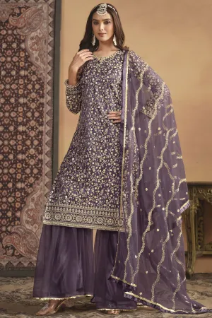 Festival Wear Purple Color Aristocratic Net Fabric Palazzo Suit