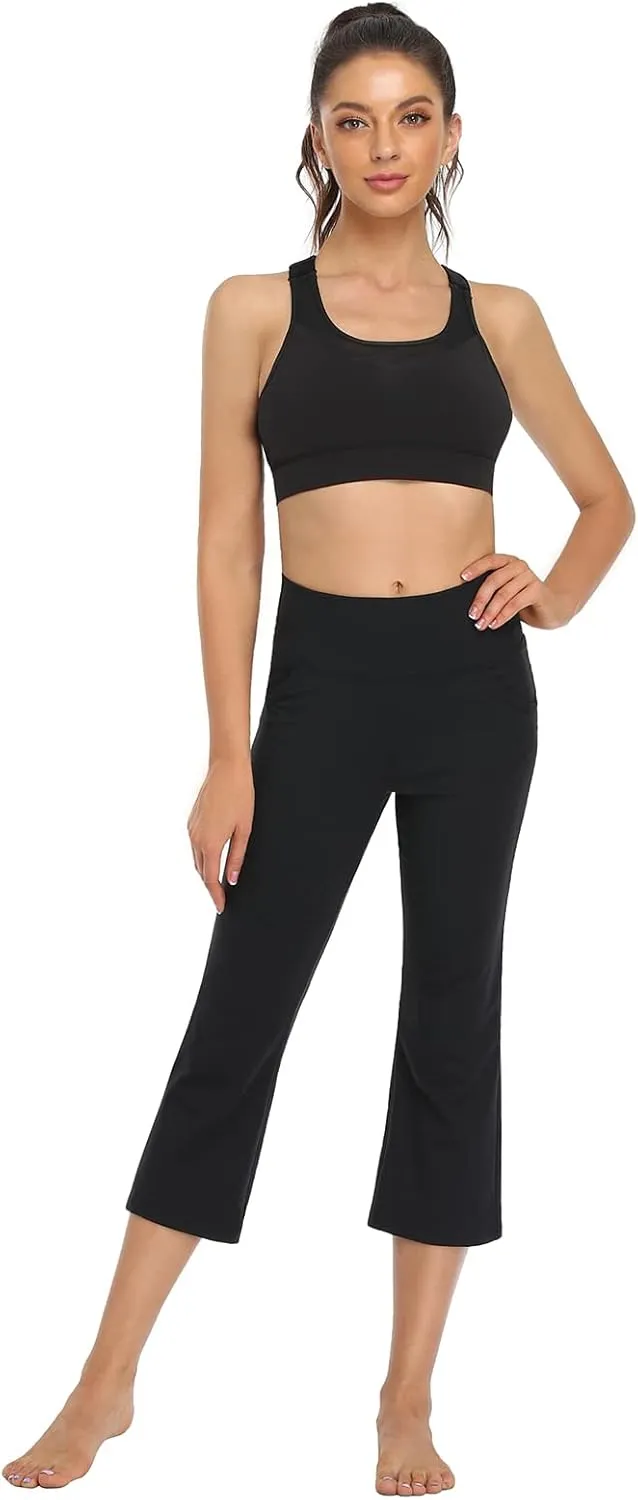 FIRST WAY Buttery Soft Women's Bootcut Yoga Pants Capris with 3 Pockets Lounge Floral Printing